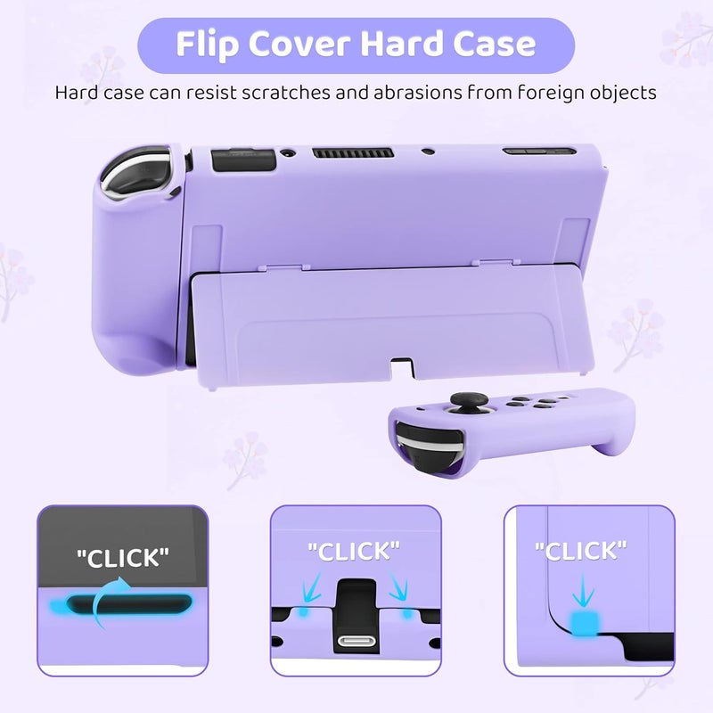 F'DIARY Purple Travel Carrying Case for Nintendo Switch OLED with Sakura Design Portable Accessories Kit with Slim Storage Bag, Dockable PC Skin Case, Screen Protector, Shoulder Strap & 4 Thumb Caps - Image 5